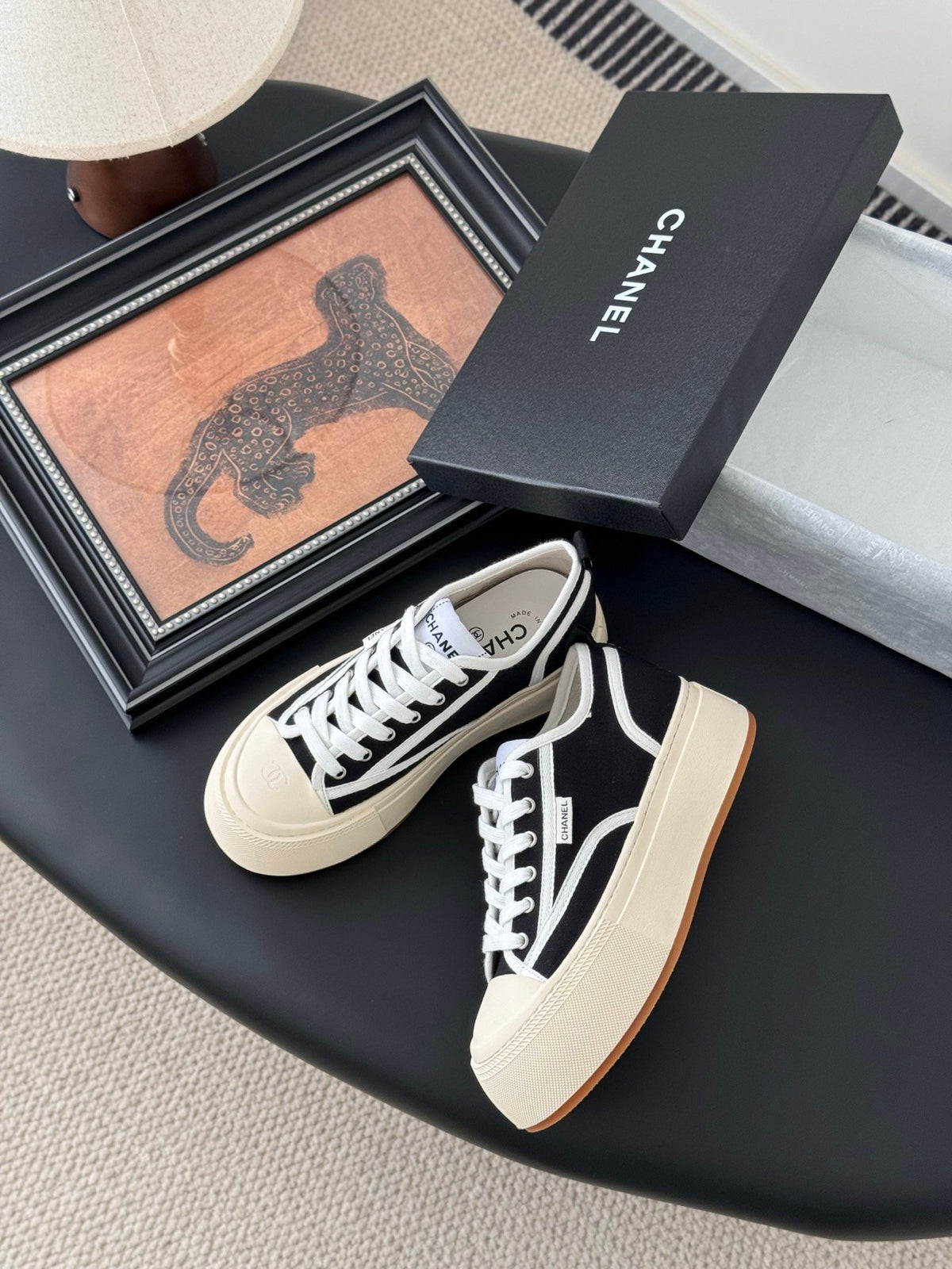 Chanel Women Black Canvas Contrast Rubber Sneakers