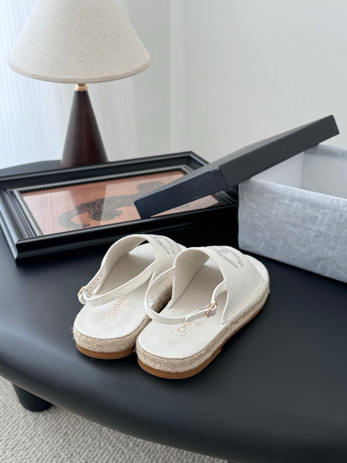 Chanel Women White Canvas Espadrille Sandals