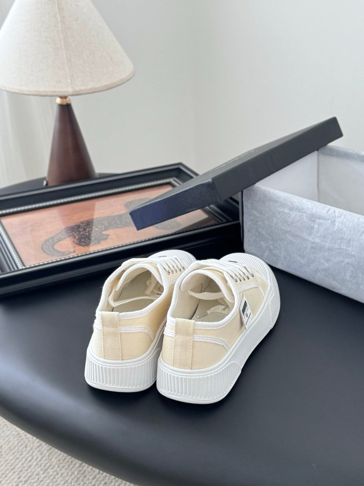 Chanel Women White Canvas Lace-Up Sneakers