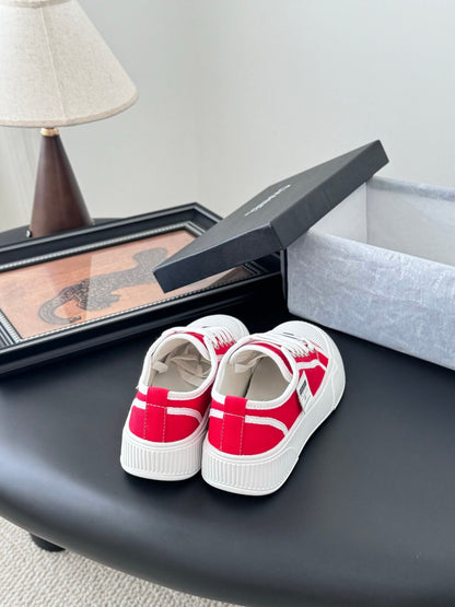 Chanel Women Red Canvas And Rubber Sneakers