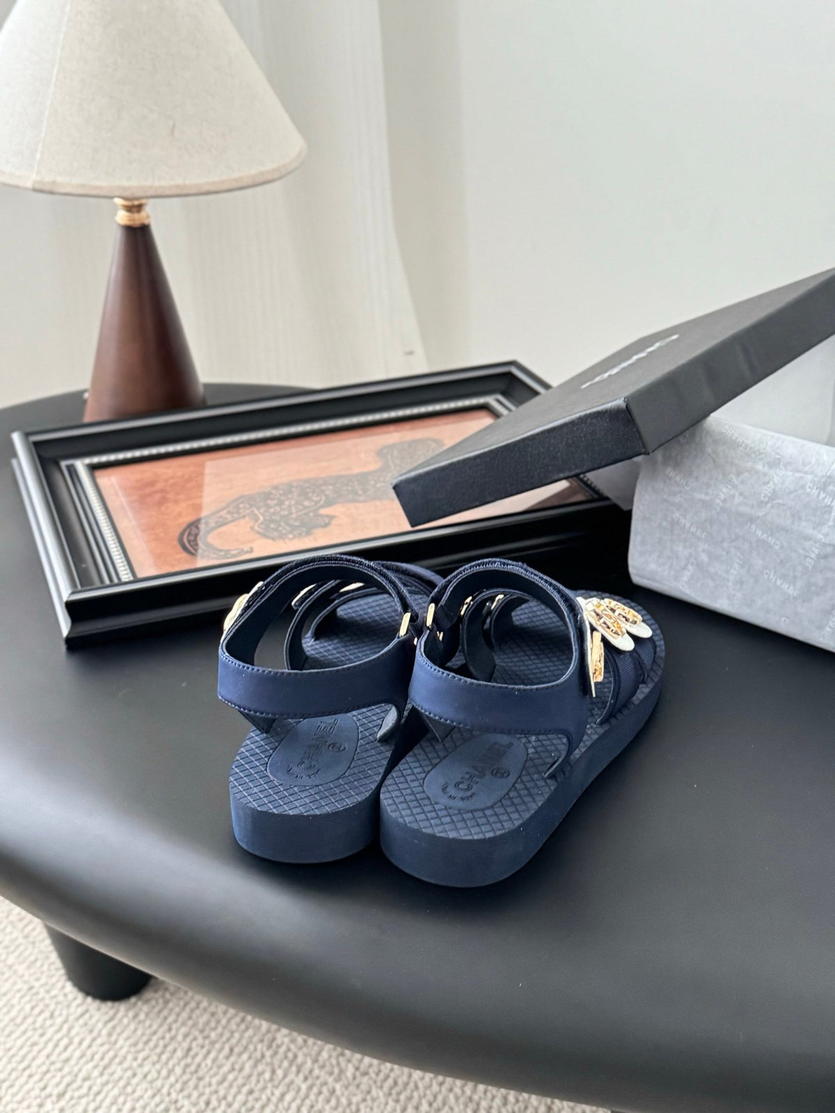 Chanel Women Navy Fabric And Rubber Sandals