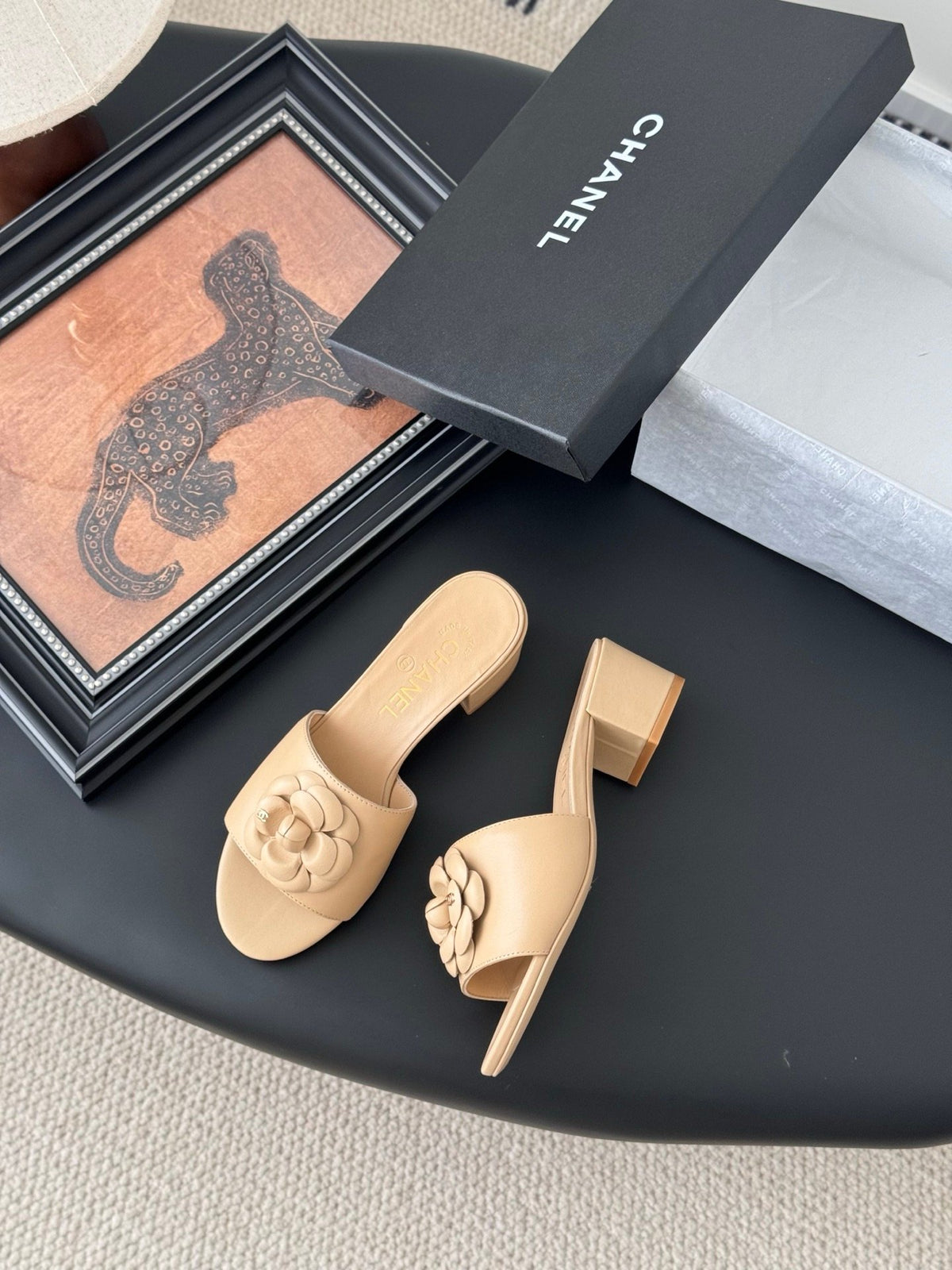 Chanel Women Beige Leather Mules