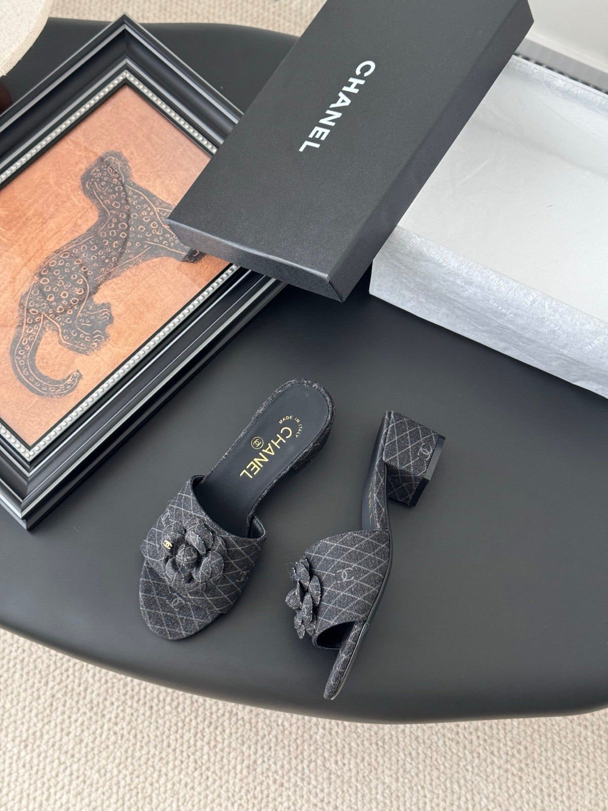 Chanel Women Black Fabric Quilted Mules