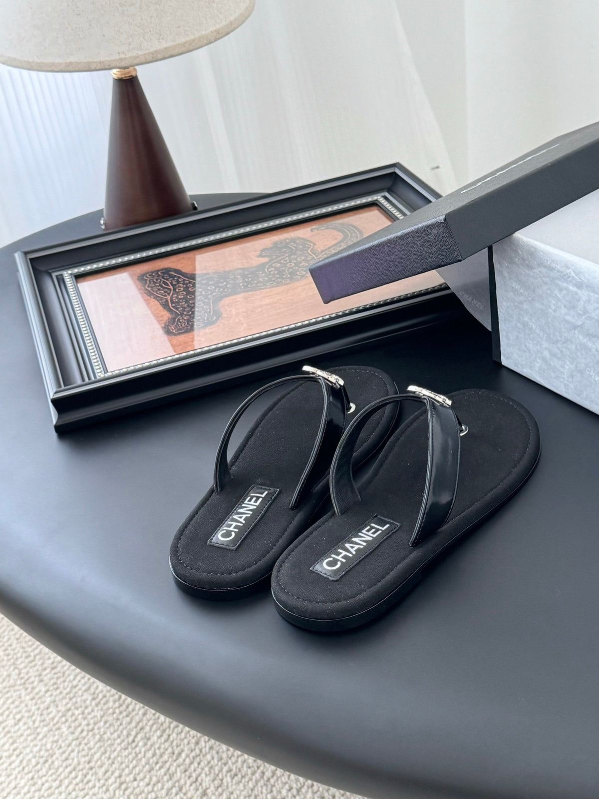 Chanel Women Black Patent Leather Sandals