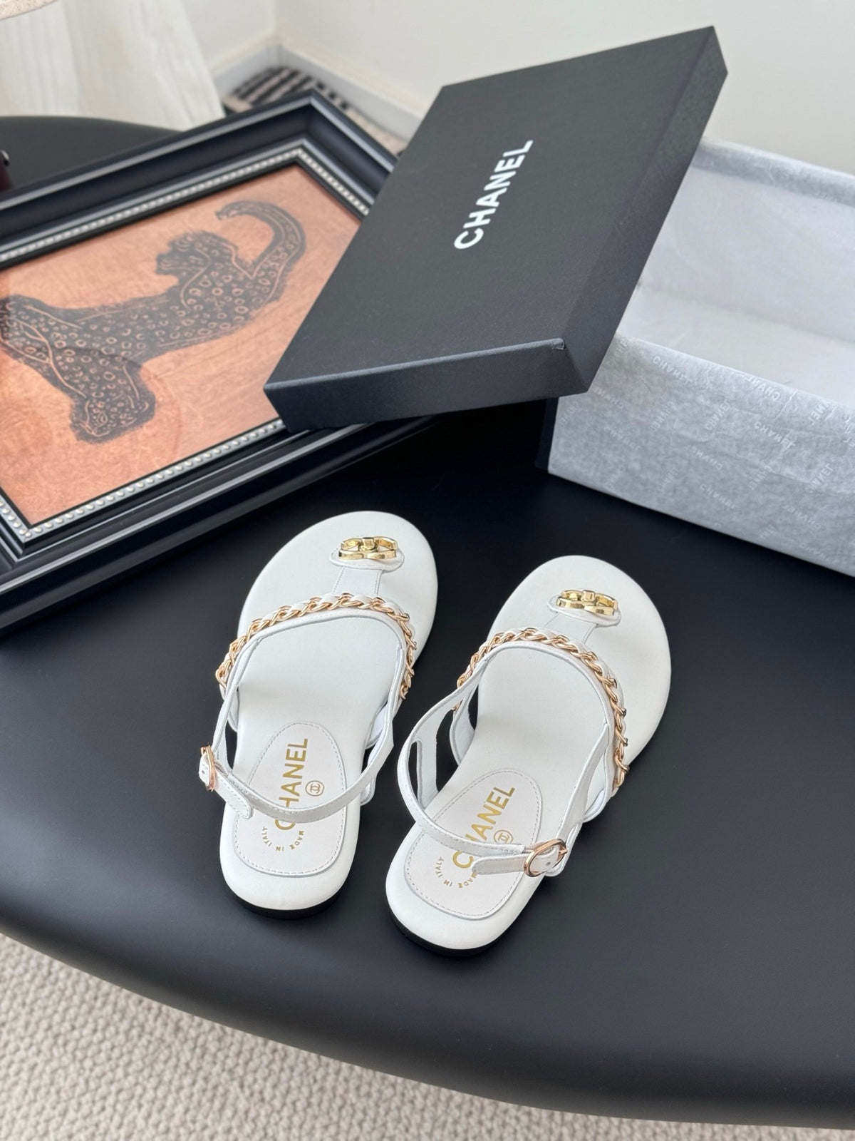 Chanel Women White Leather Sandals