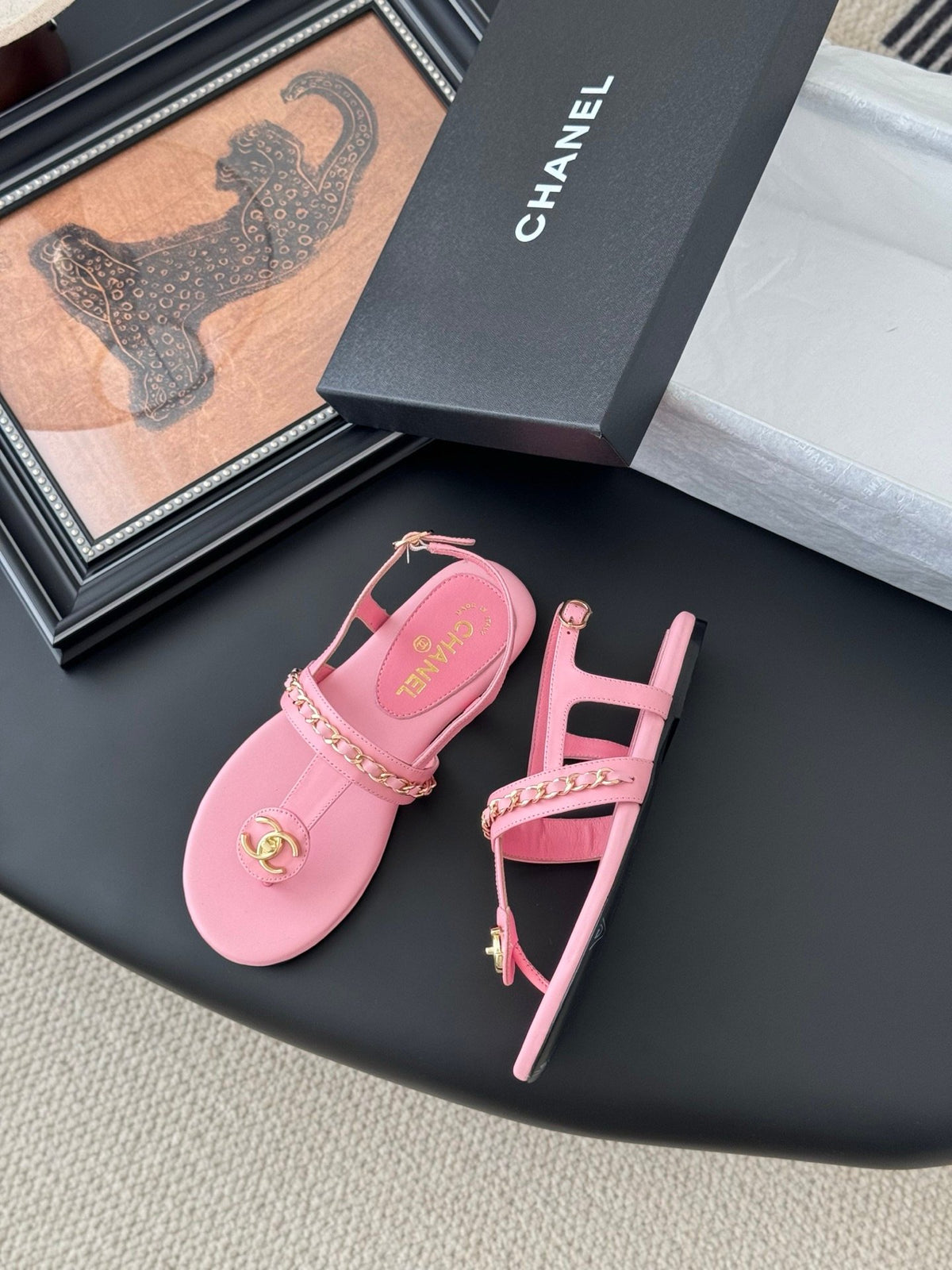 Chanel Women Pink Leather Sandals