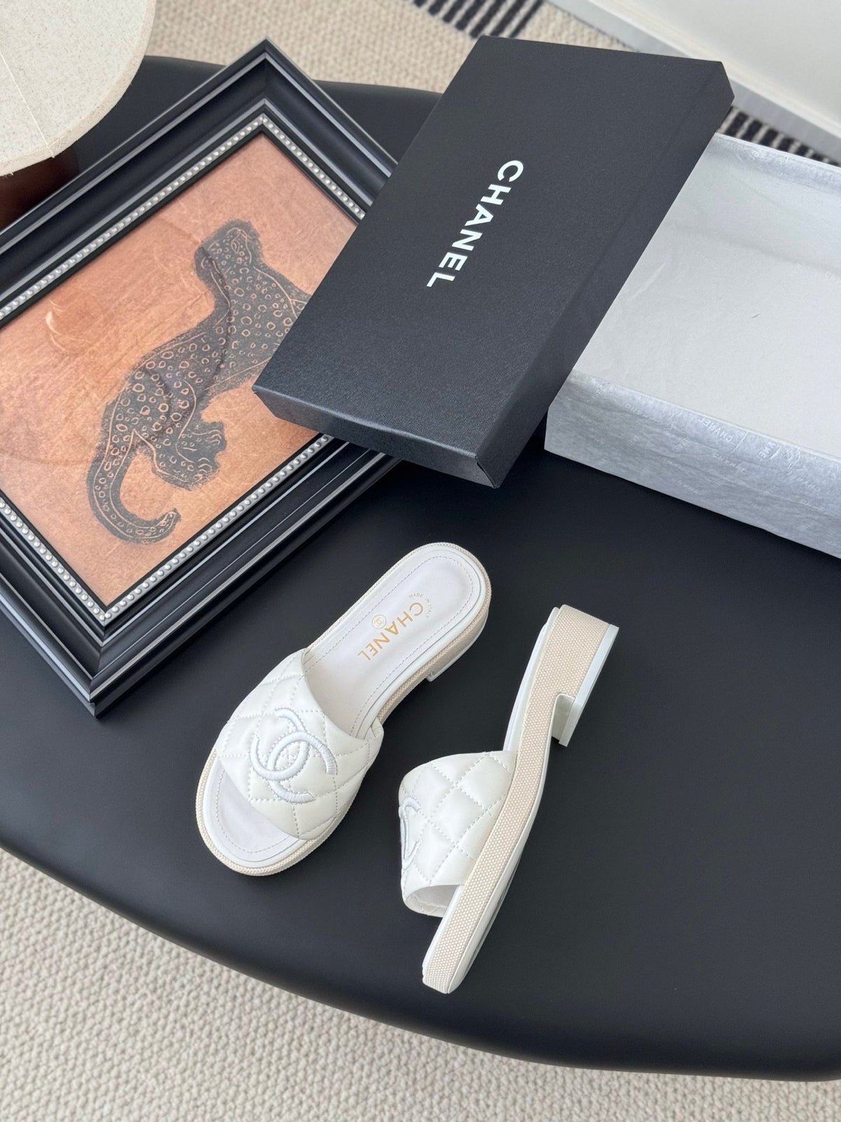 Chanel Women White Quilted Leather Slides