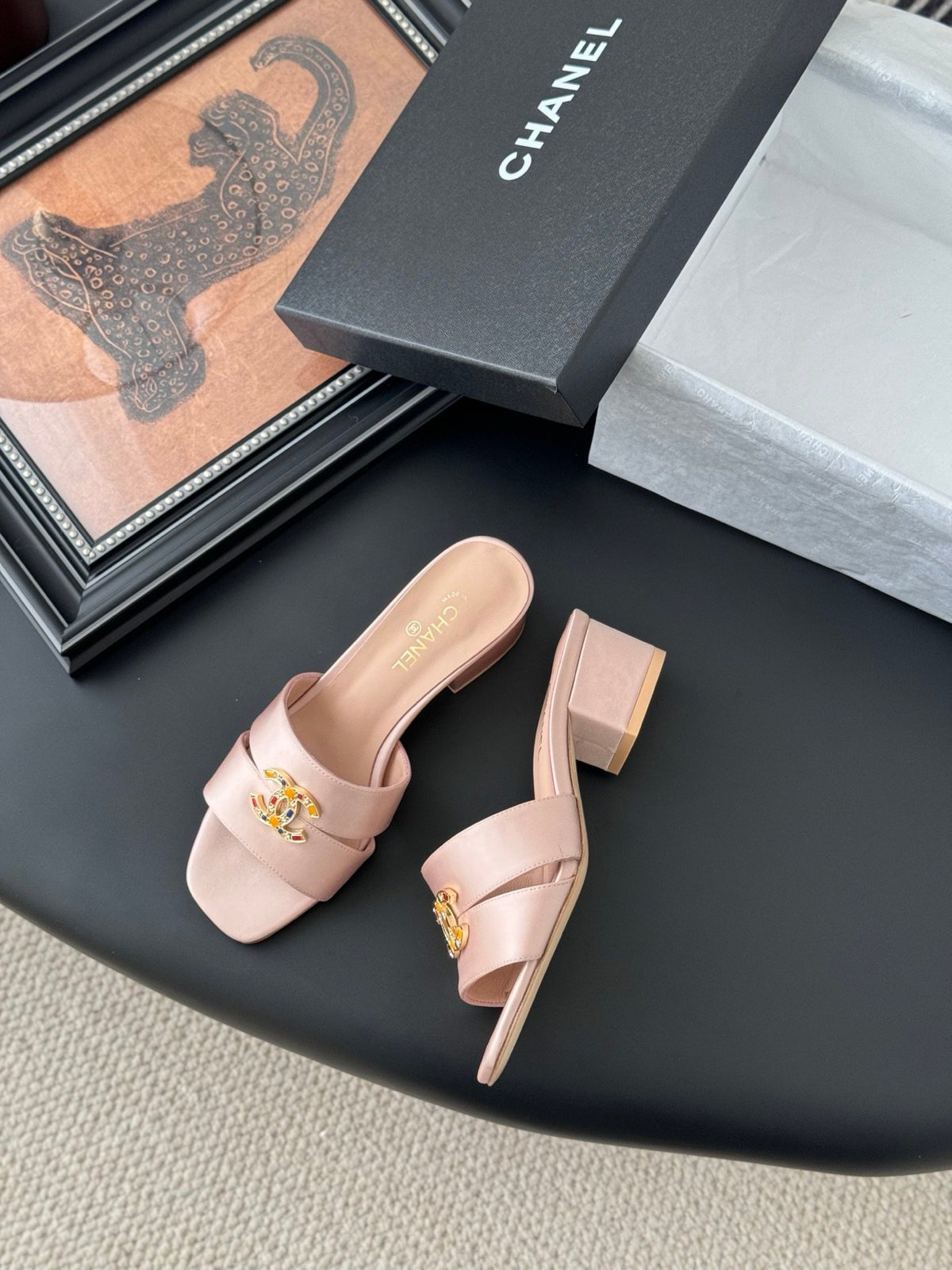Chanel Women Light Pink Satin Mules