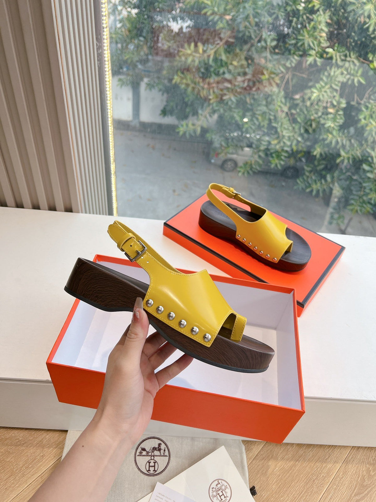 Hermes Women Yellow Leather Sandals