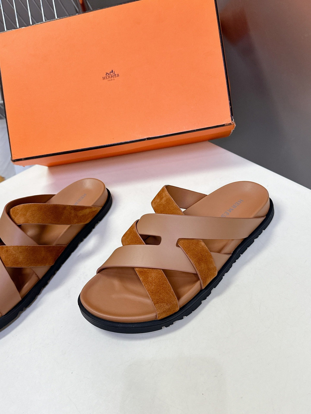 Hermes Women Brown Suede Leather Sandals