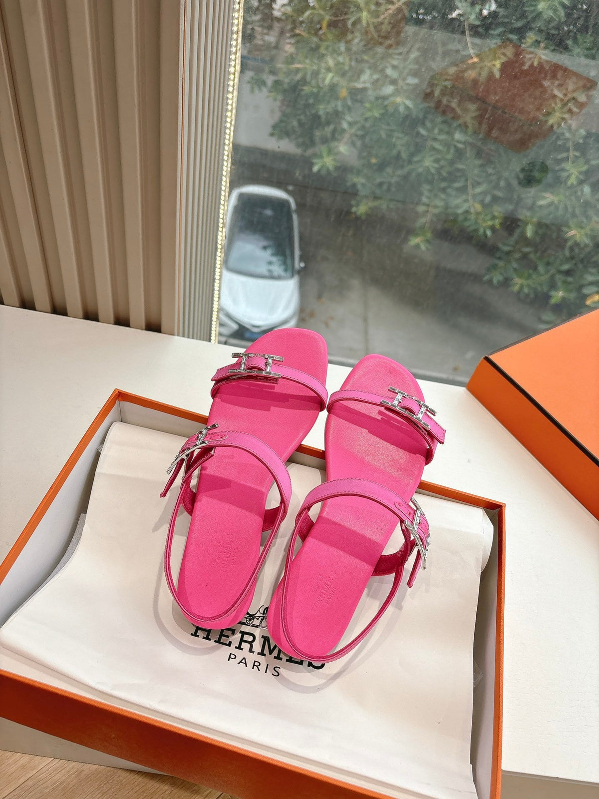 Hermes Women Pink Leather Sandals