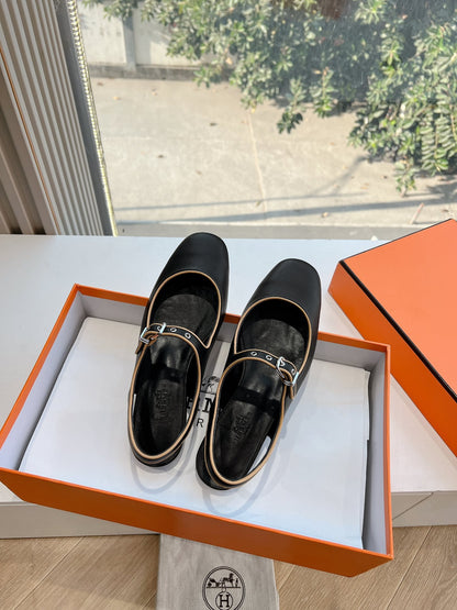 Hermes Women Black Leather Slingback Mules