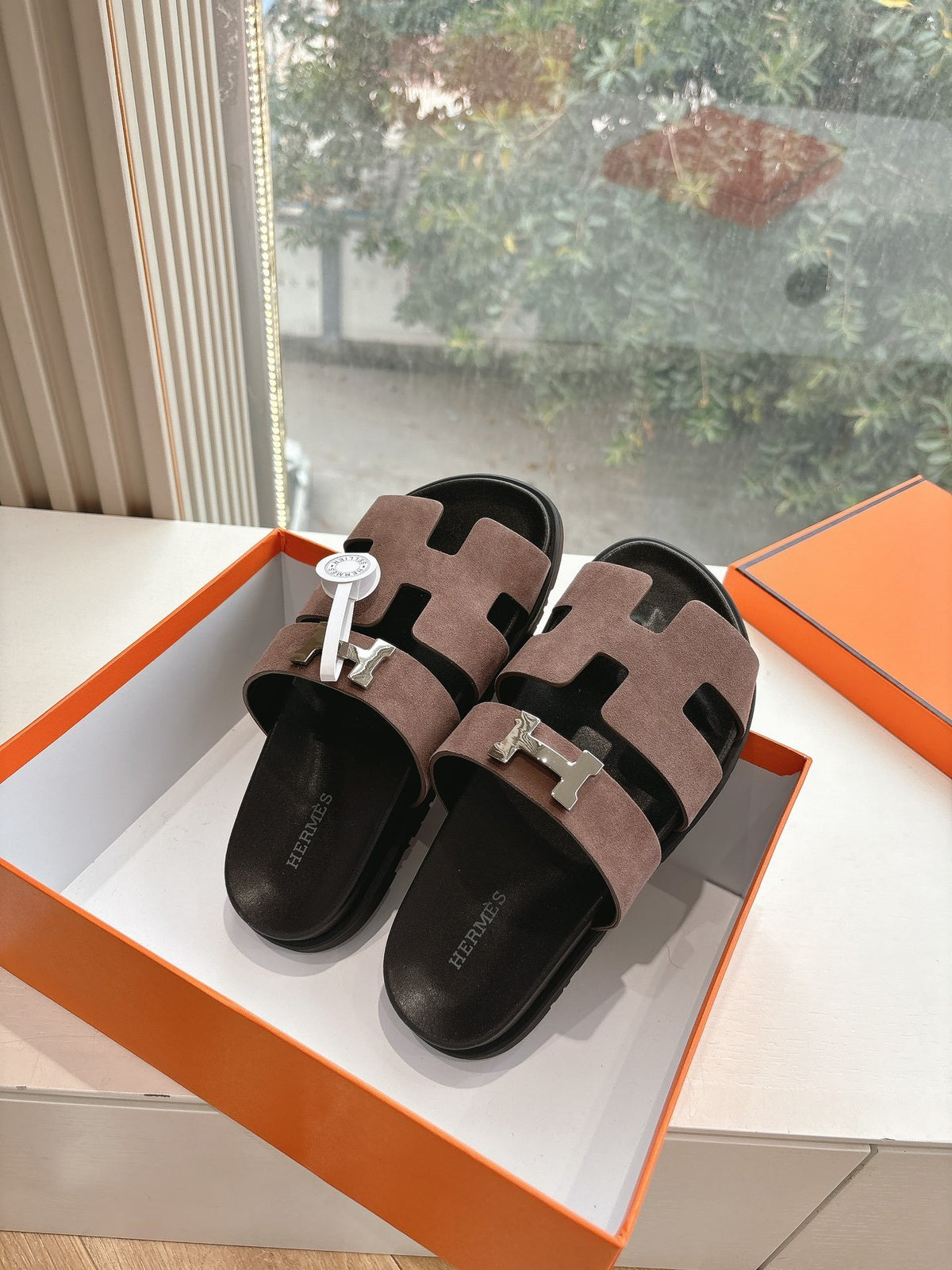 Hermes Women Brown Suede Sandals