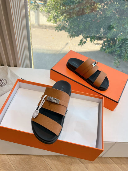 Hermes Women Brown Leather Straps Sandals