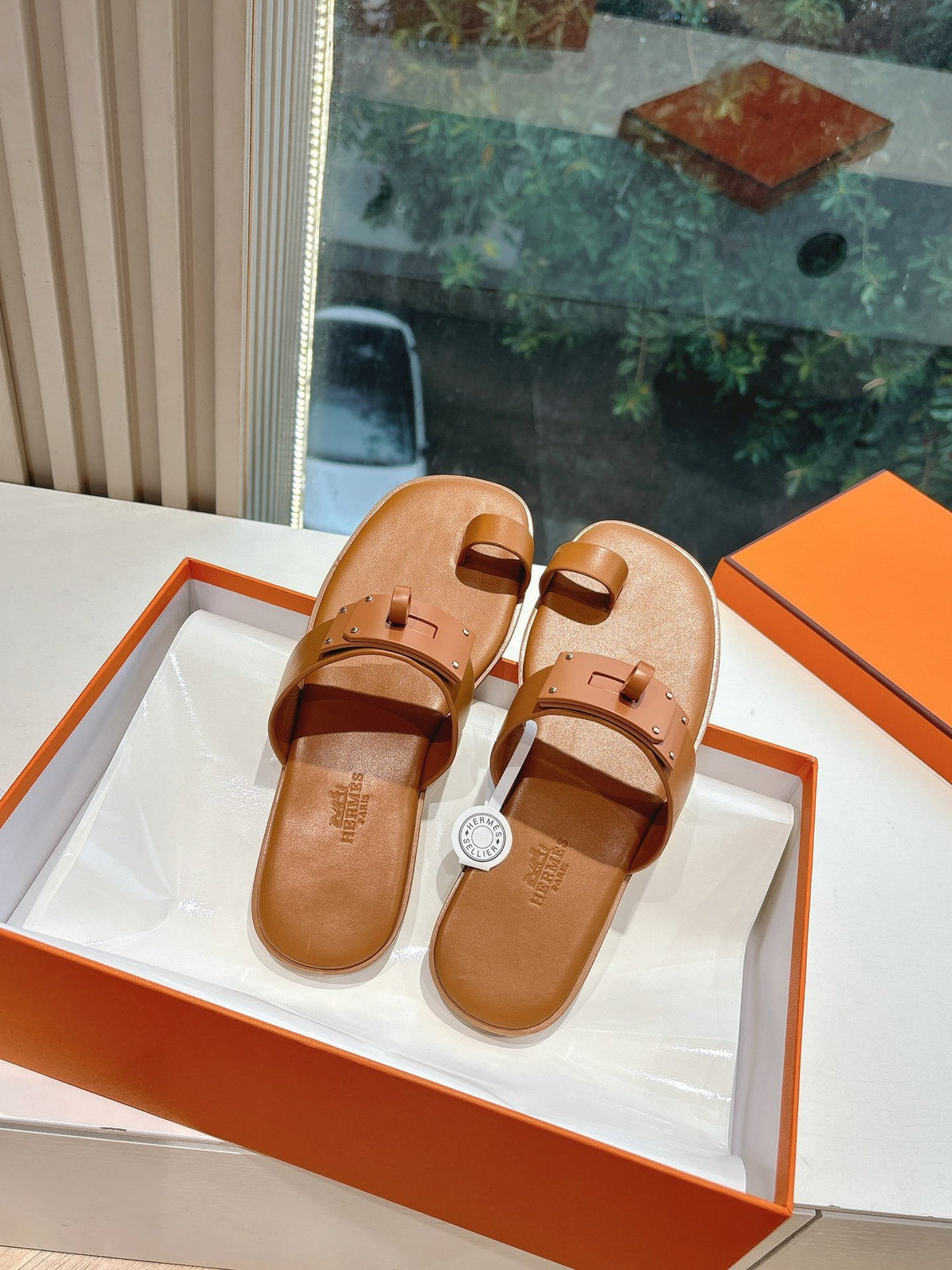 Hermes Women Tan Leather Sandals