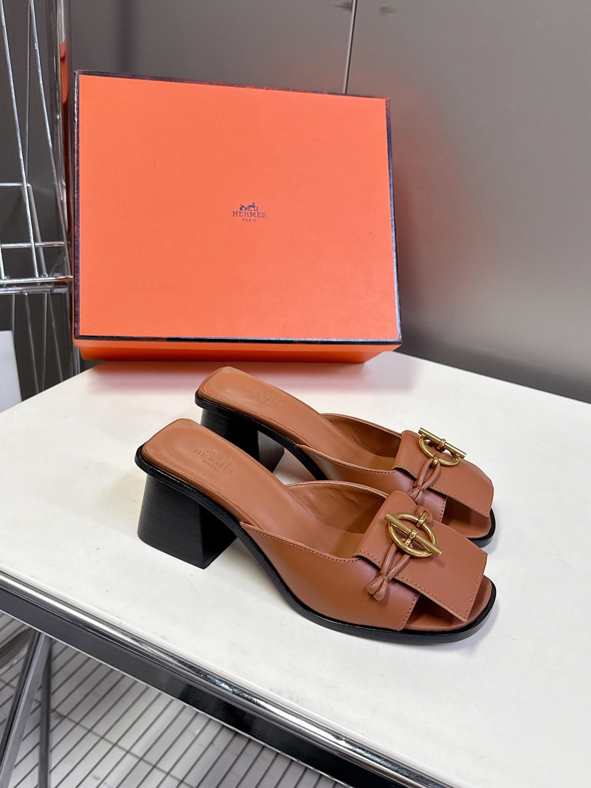 Hermes Women Brown Leather Heels
