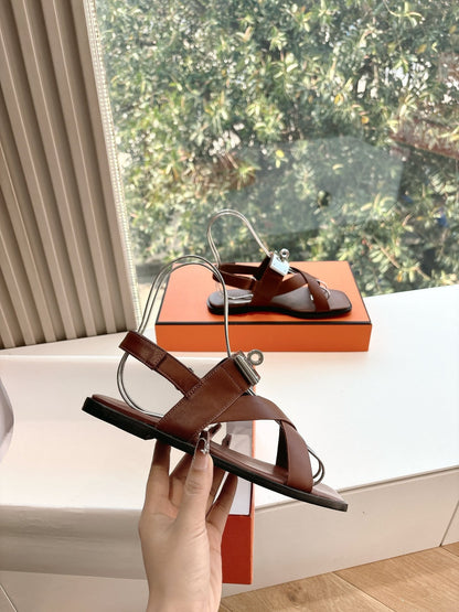 Hermes Women Brown Leather Sandals