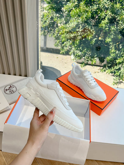 Hermes Women White Mesh And Leather Sneakers