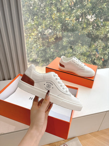 Hermes Women White Leather Sneakers