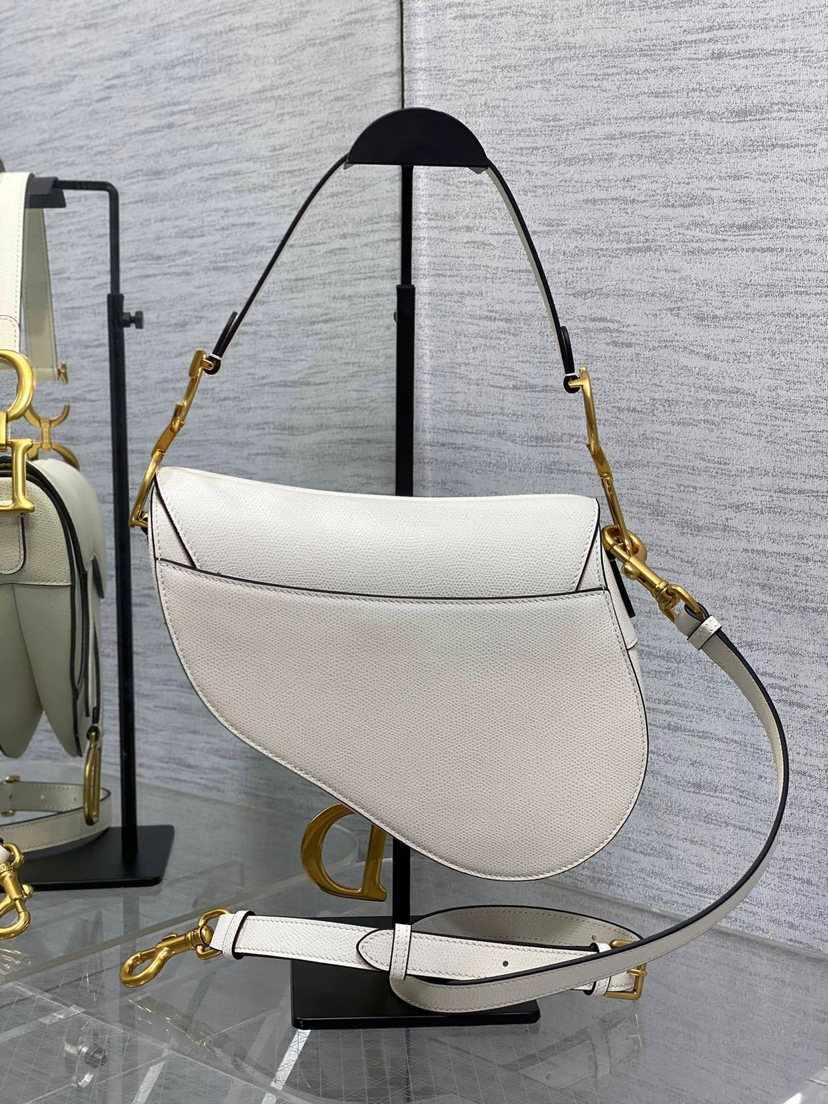 Dior Saddle Bag in White Gold Hardware