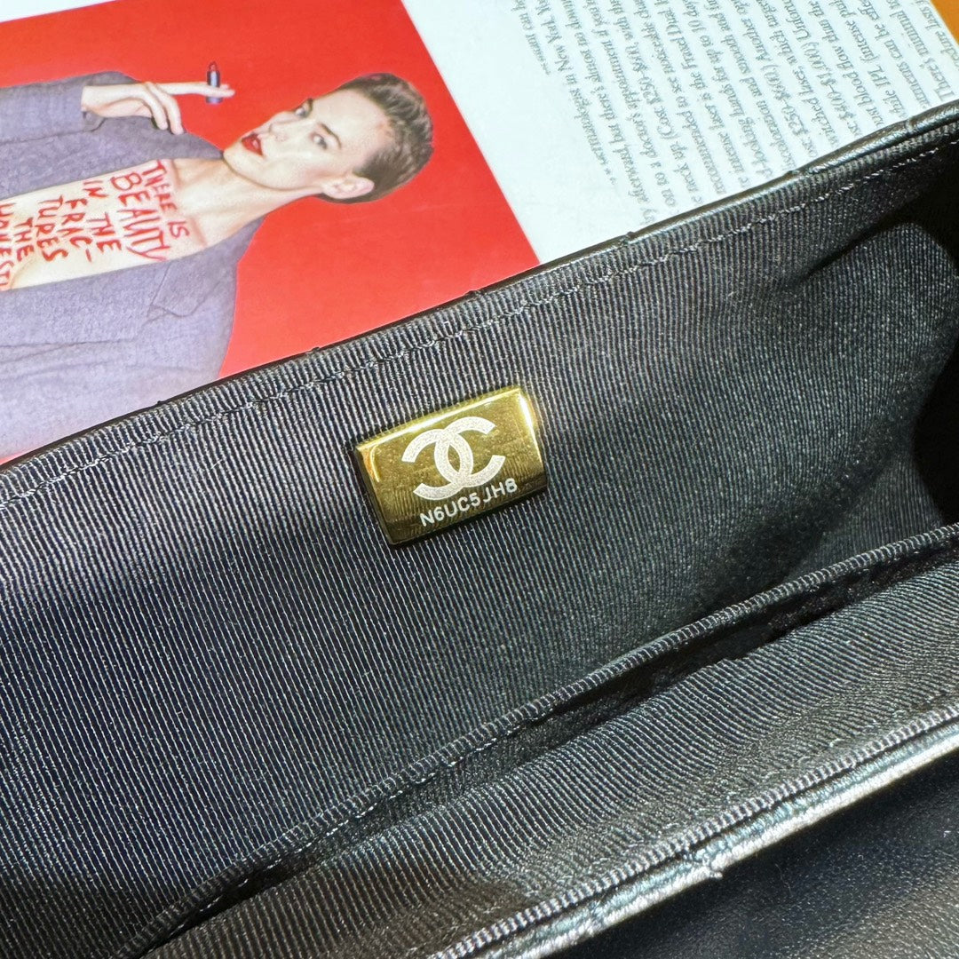 Chanel 24C Top Handle Flap Bag in Black Lambskin