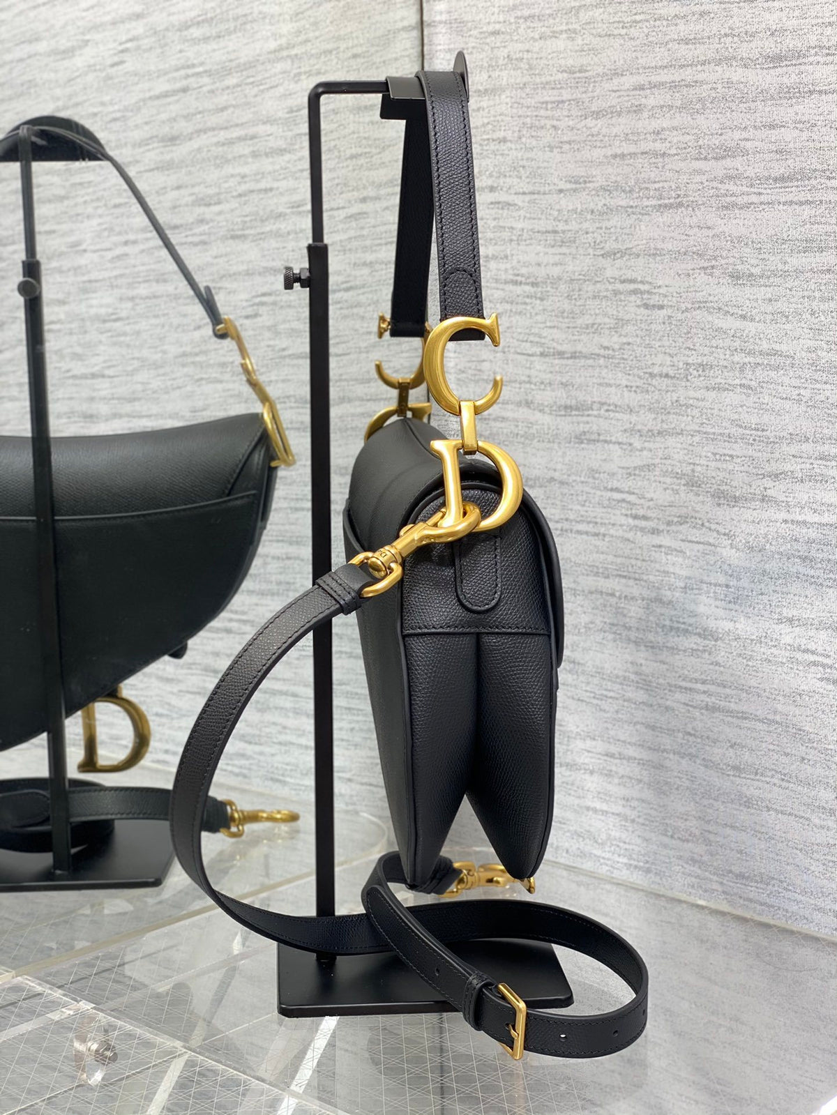 Christian Dior Saddle Bag in Black Gold Hardware