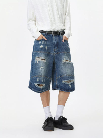 Men's Distressed Loose-Fit Denim Shorts