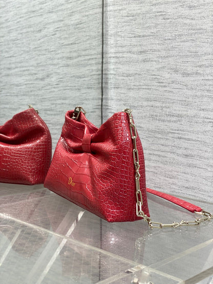 Dior Bow Bag Small Red Crocodile-Embossed