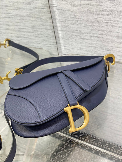 Dior Saddle Bag in Deep Ocean Blue Gold Hardware