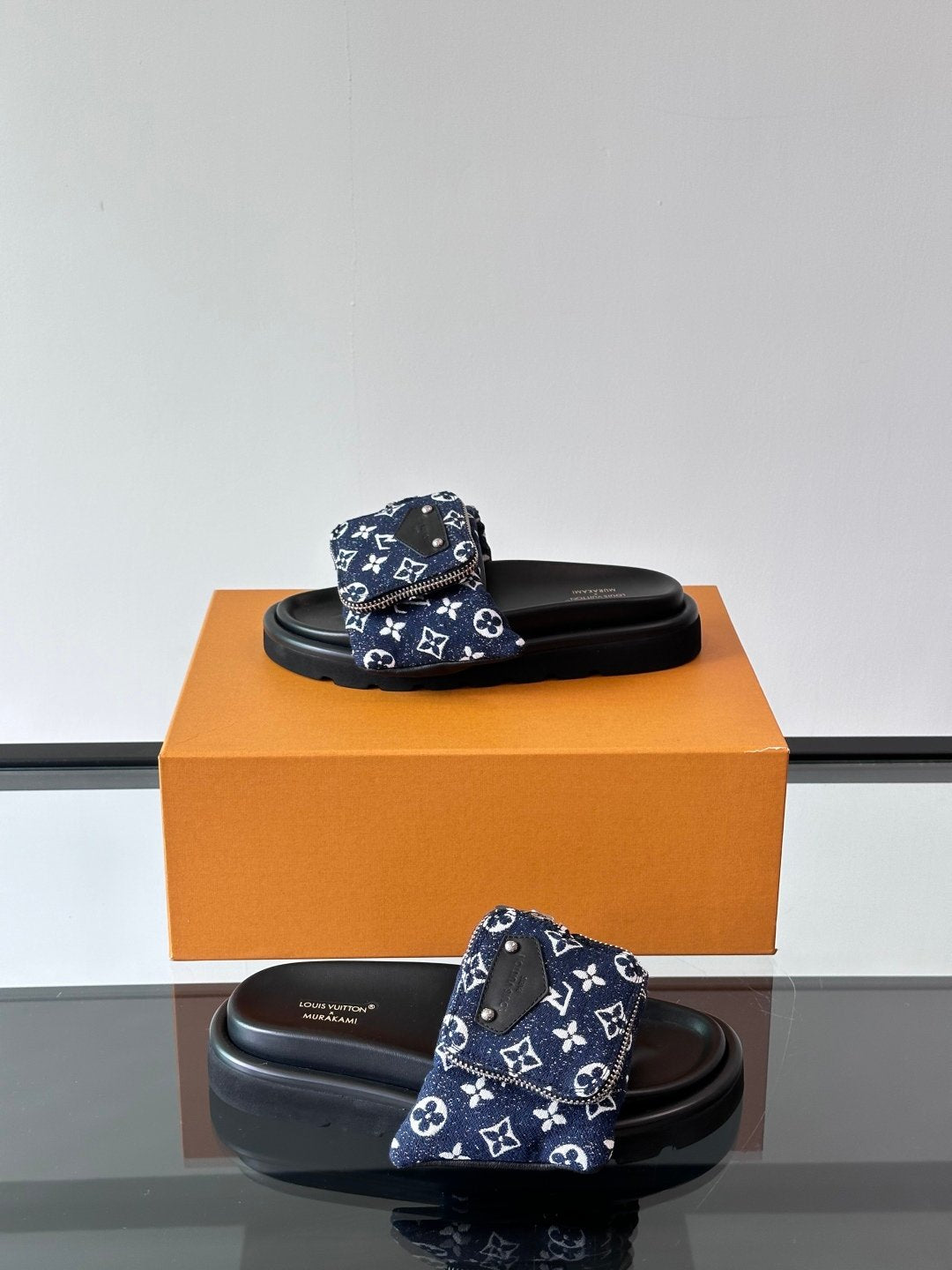 LV Men Navy Fabric Slides
