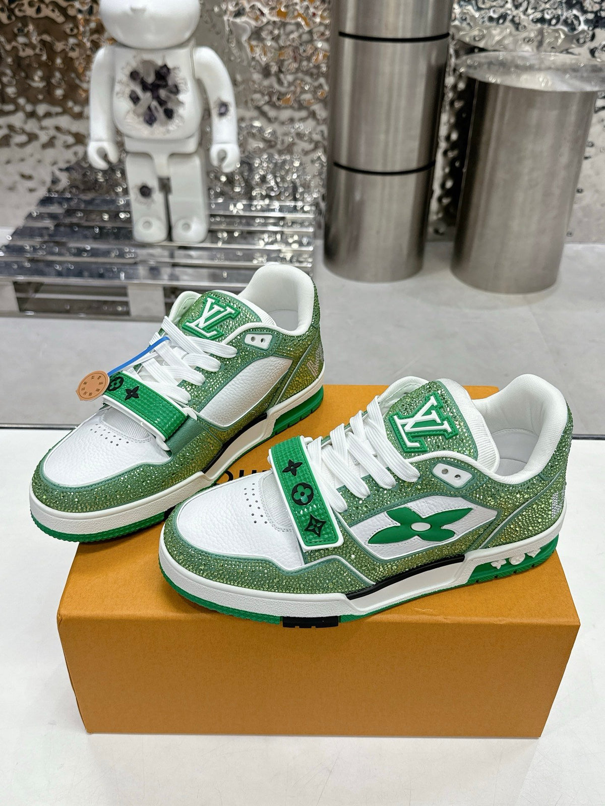 LV Women Green White Leather Sneakers