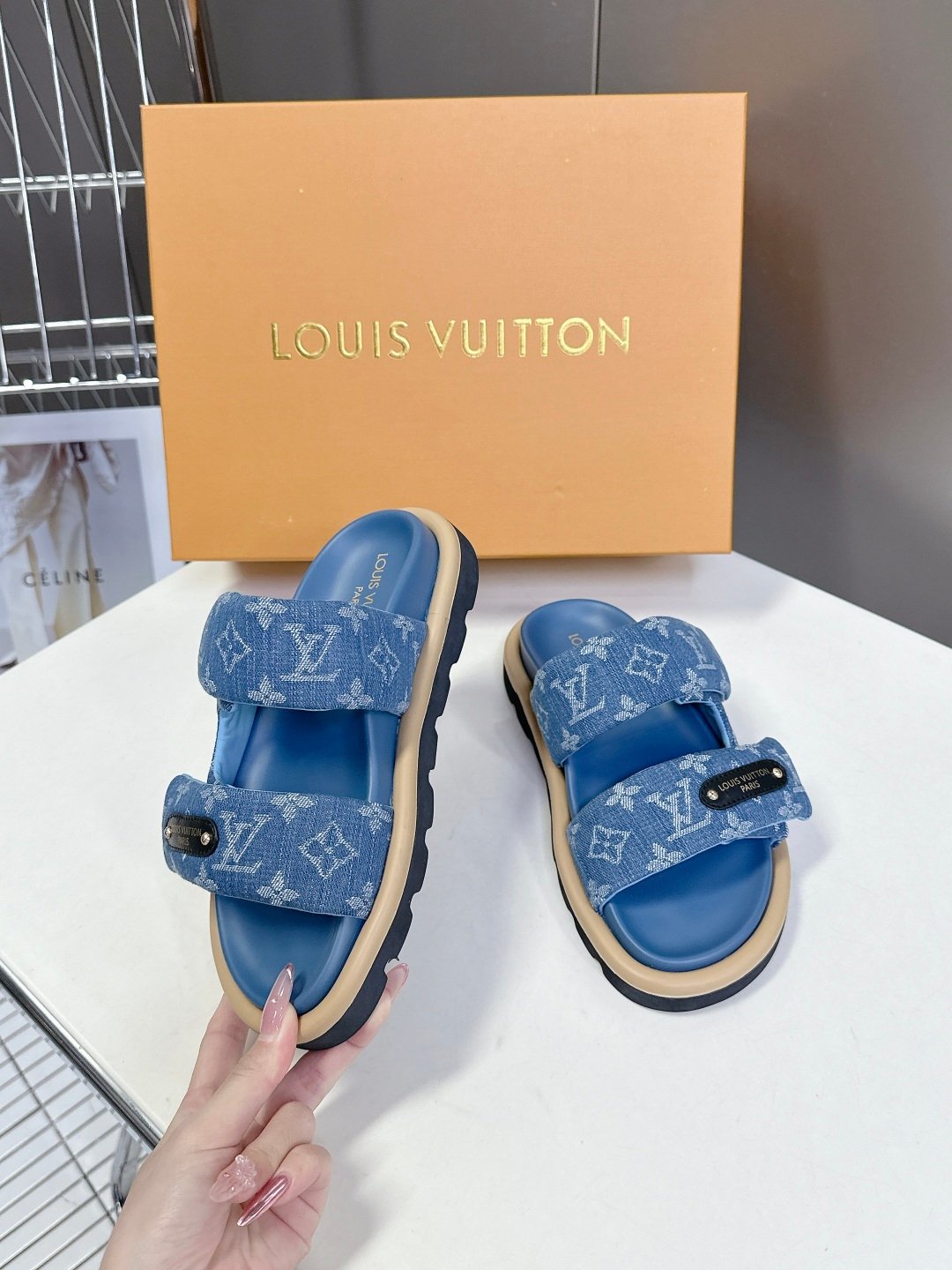 LV Women Blue Denim Leather Sandals