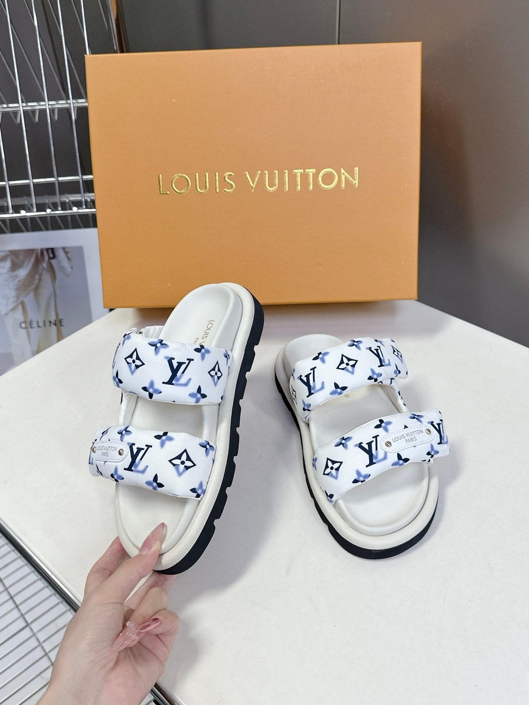 LV Women White Printed Fabric Sandals