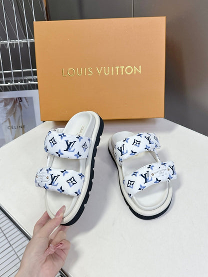 LV Women White Printed Fabric Sandals