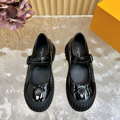 LV Women Black Patent Leather Mary Jane Loafers