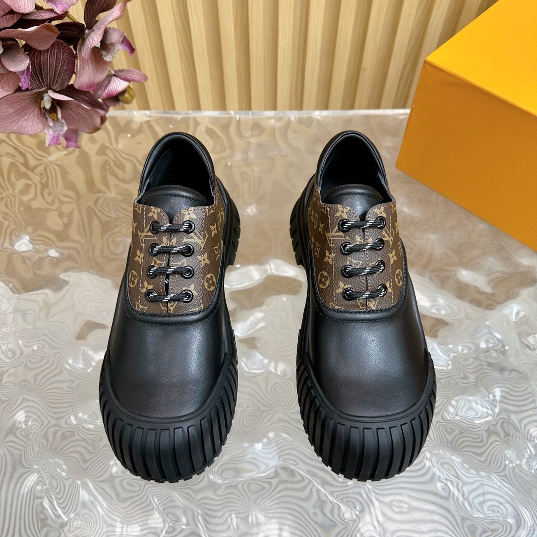 LV Women Black Leather Brown Patterned Sneakers
