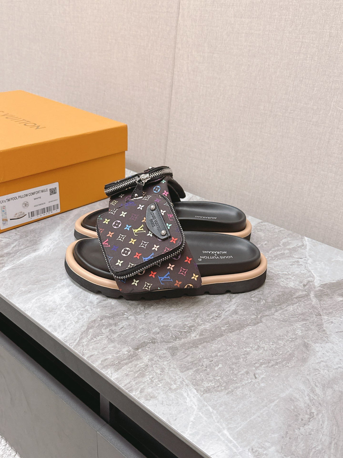 LV Women Black Multicolor Canvas Comfort Mules