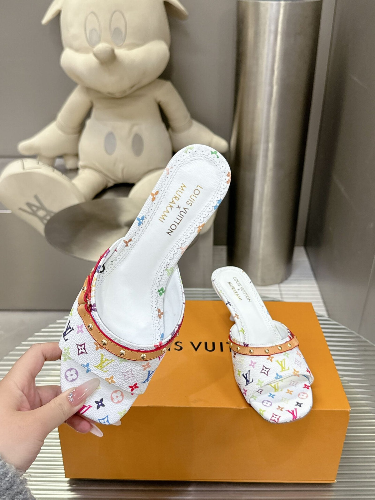 LV Women White Multicolor Leather Heels