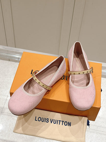 LV Women Pink Fabric Mary Janes Heels