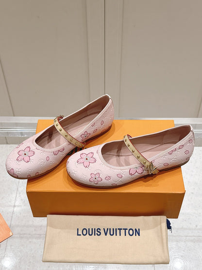 LV Women Pink Patterned Leather Mary Janes