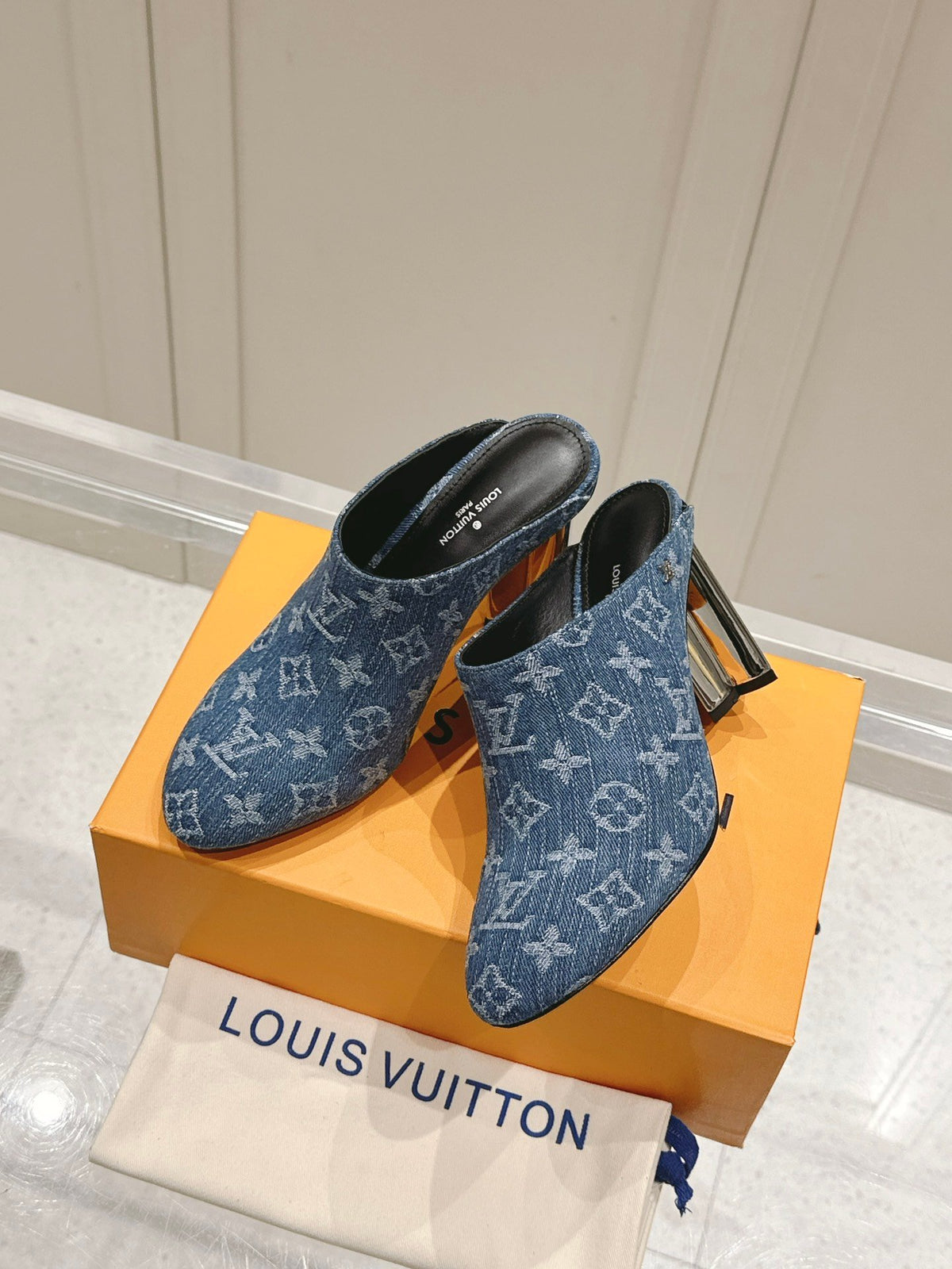 LV Women Blue Denim Mules