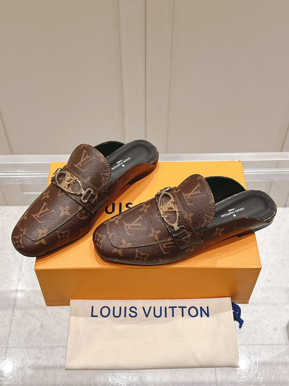 LV Women Brown Leather Mules