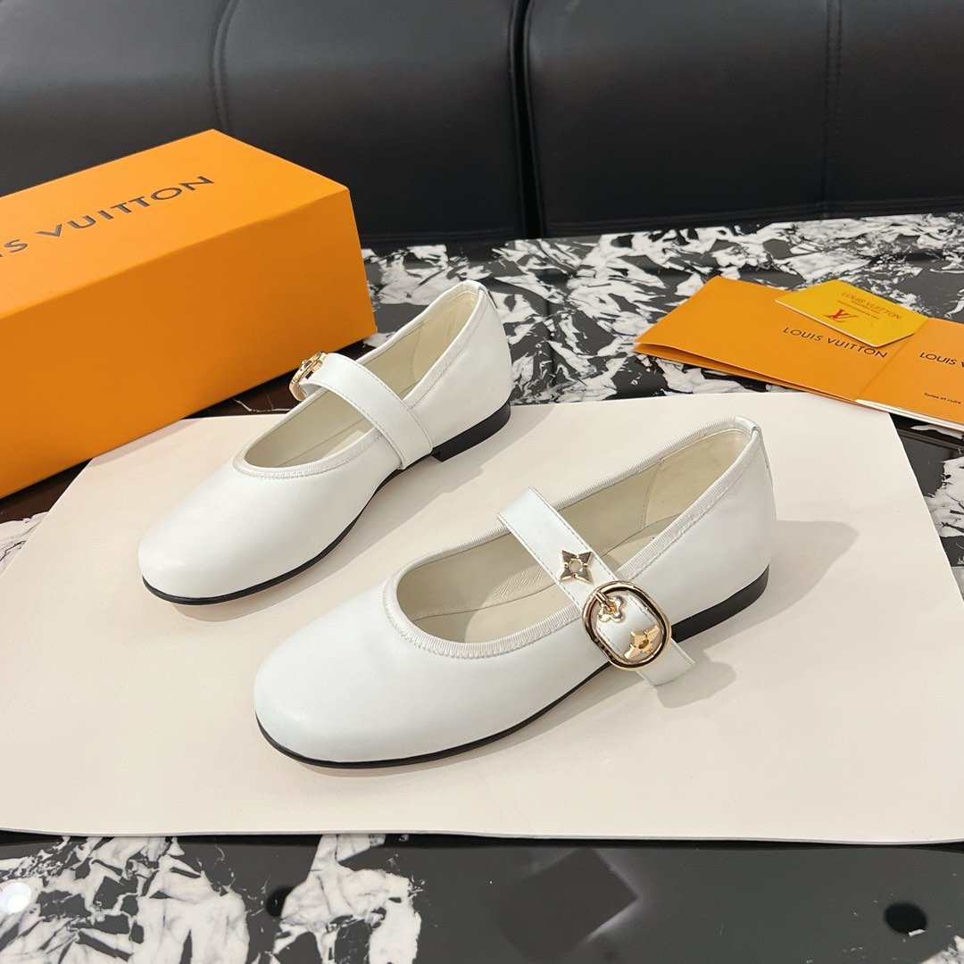 LV Women White Leather Mary Jane Loafers