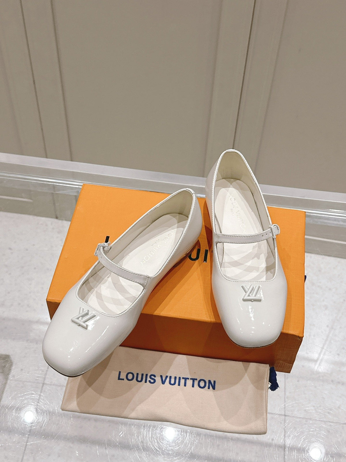 LV Women White Patent Leather Mary Jane Heels
