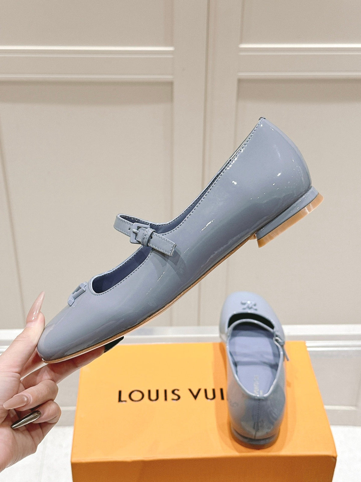 LV Women Light Blue Patent Leather Mary Jane Loafers