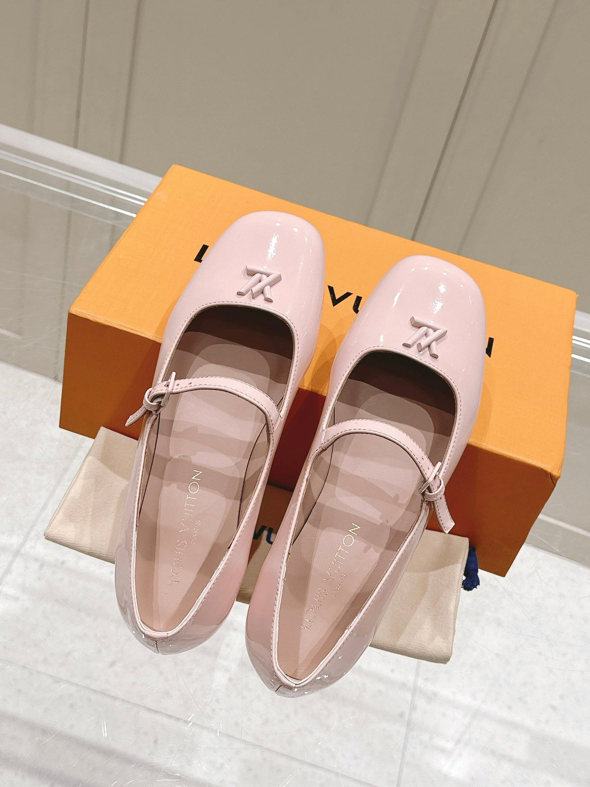 LV Women Light Pink Patent Leather Mary Jane Loafers