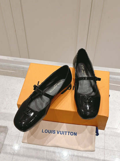 LV Women Black Patent Leather Mary Jane Loafers