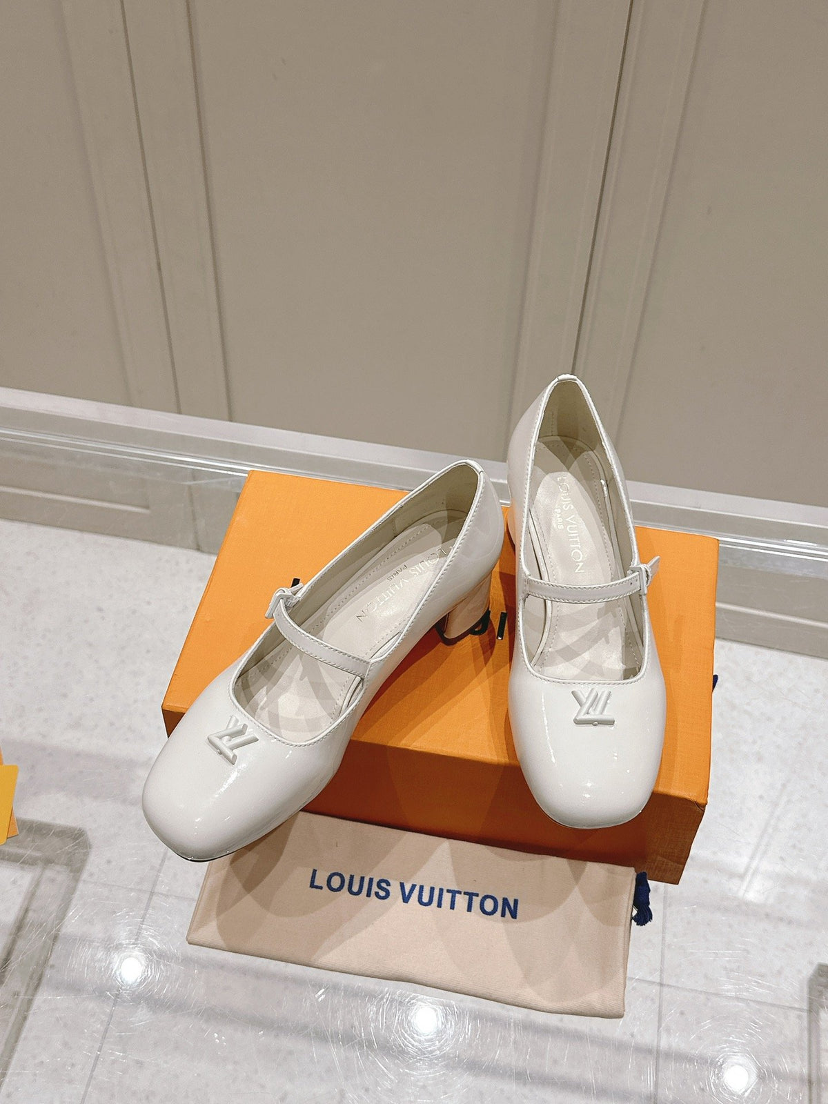 LV Women White Patent Leather Heels