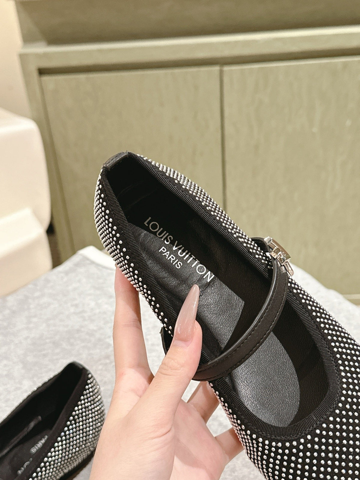 LV Women Black Polka Dot Fabric Mary Janes
