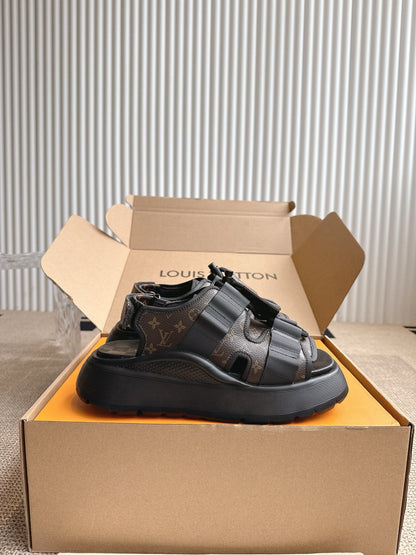 LV Women Brown Leather Patterned Sandals
